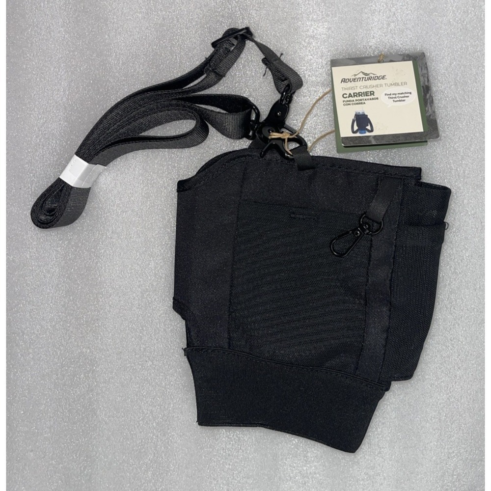 Adventuridge Black Tumbler Carrier Cup Holder w/ Strap & Phone Card‎ Pockets New
